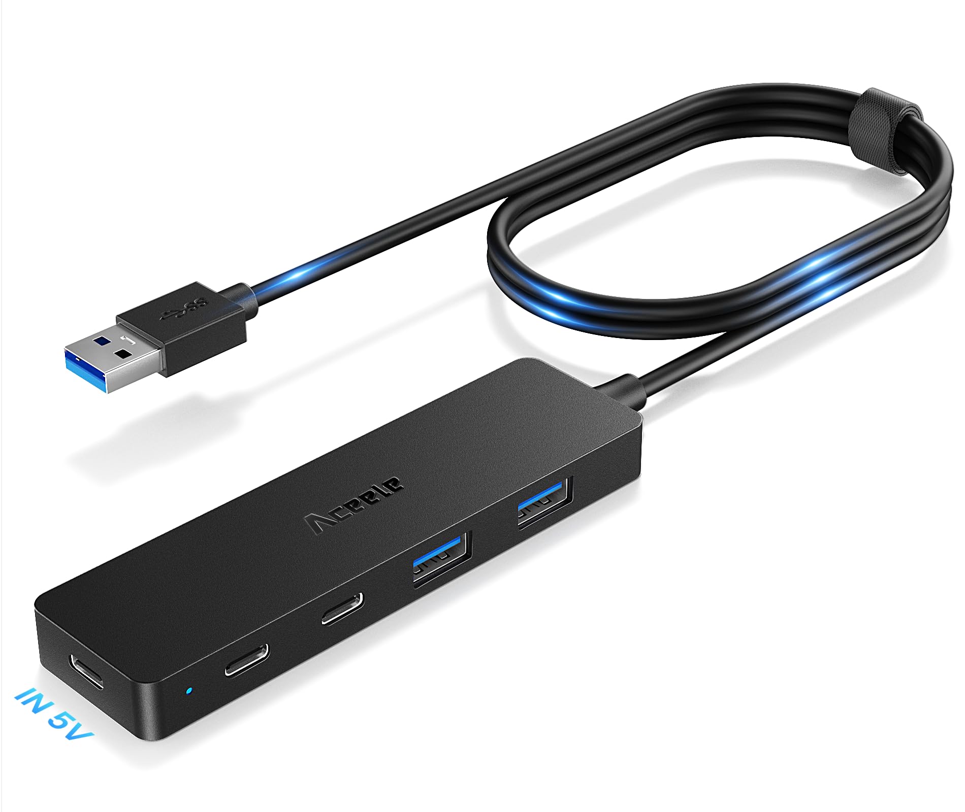 Aceele USB ハブ 5ポート USB A 3.0 2*USB-A+2*USB-C Type-C給電ポート付き